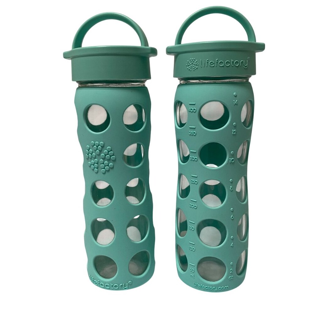 Lifefactory 14oz Glass Water Bottles with Silicone Sleeve and Classic Handle Cap